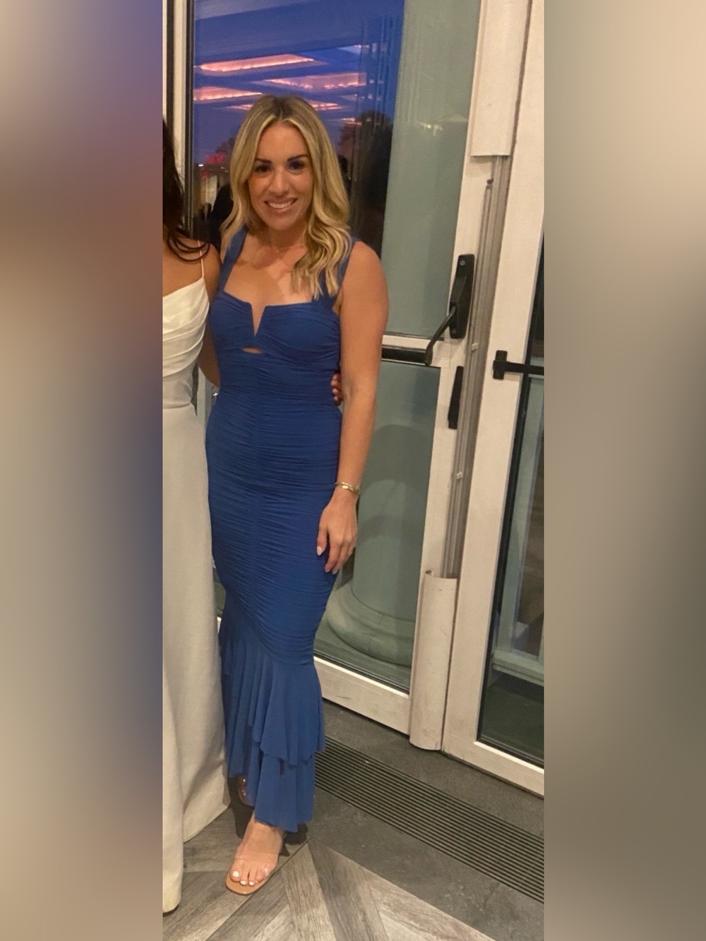 Fitted Royal Blue Maxi Dress with Ruching and Notch Neckline